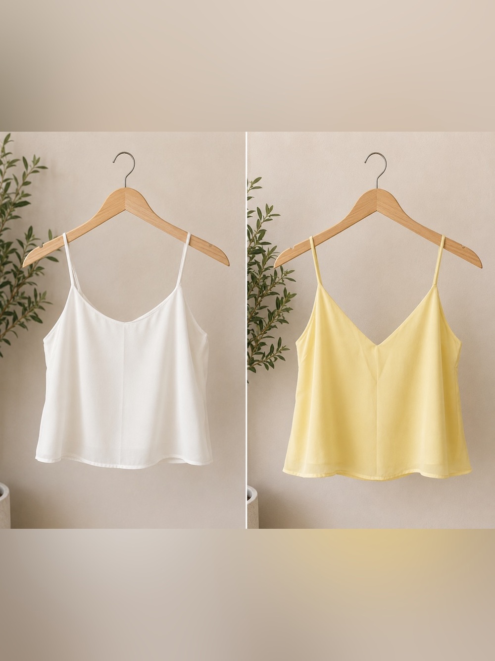 Fashion Nova V-Neck Spaghetti Strap Cami size medium - White & Pale Yellow